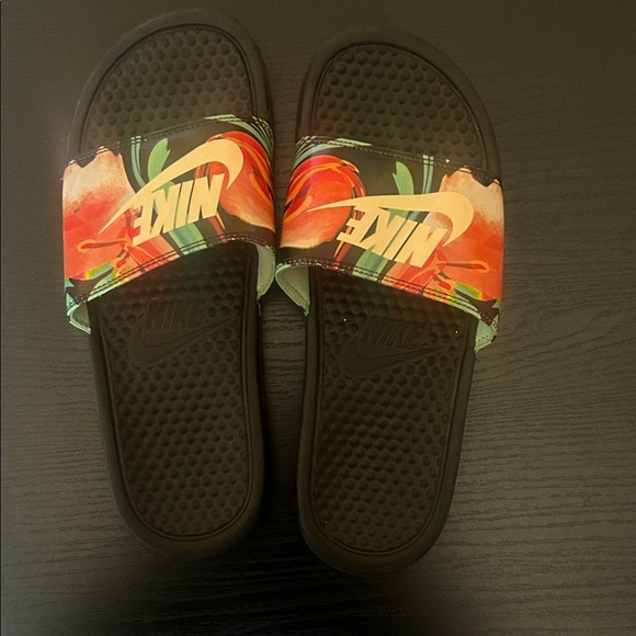 Nike Shoes - Nike Black and Multicolor Slide Sandals